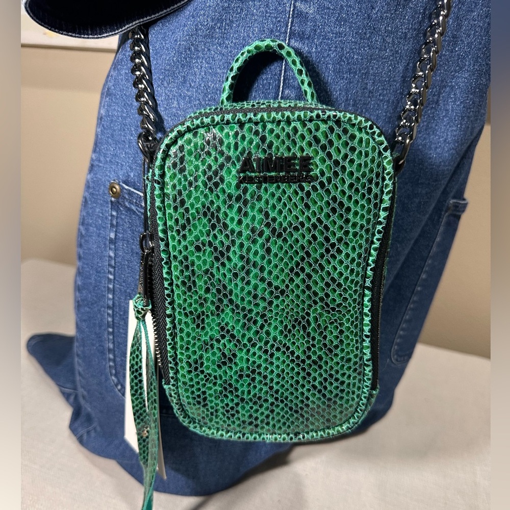 Aimee Kestenberg Emerald Snake Print Cell Phone Crossbody Bag